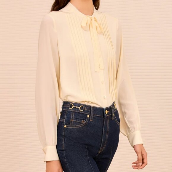 BEST Ulla Johnson Delvine Long Sleeve Blouse Cowrie Cream Silk Sz4 - Picture 4 of 9